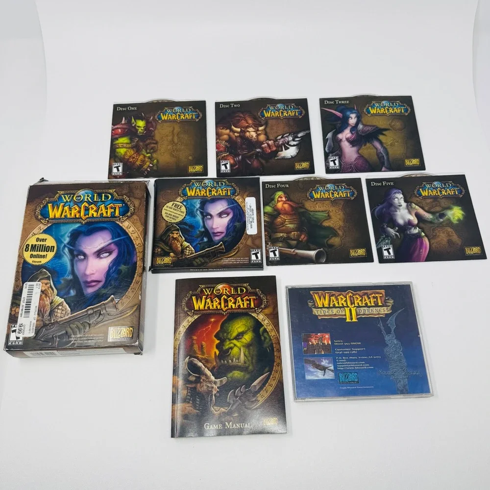 World‎ of Warcraft PC 2004 5-Disc Set with Warcraft II Tides of Darkness MS-DOS